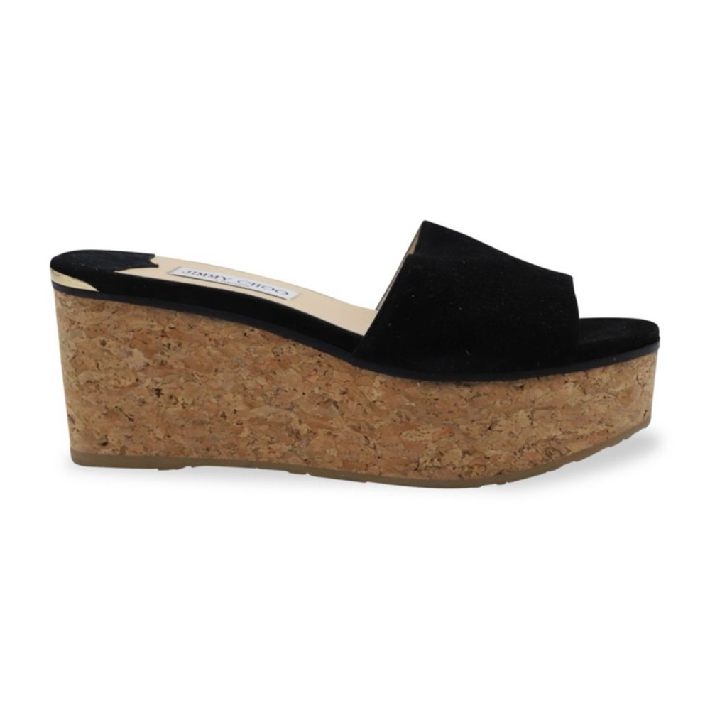Jimmy Choo Dee Dee Cork Wedge
Platform Slides In Black Suede
39.5